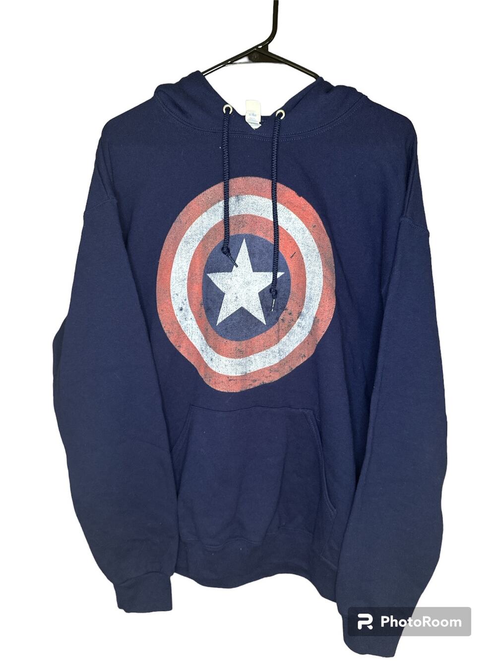 Jerzees Blue Long Sleeves Hooded Captain America Symbol Hoodie Unisex Size Large